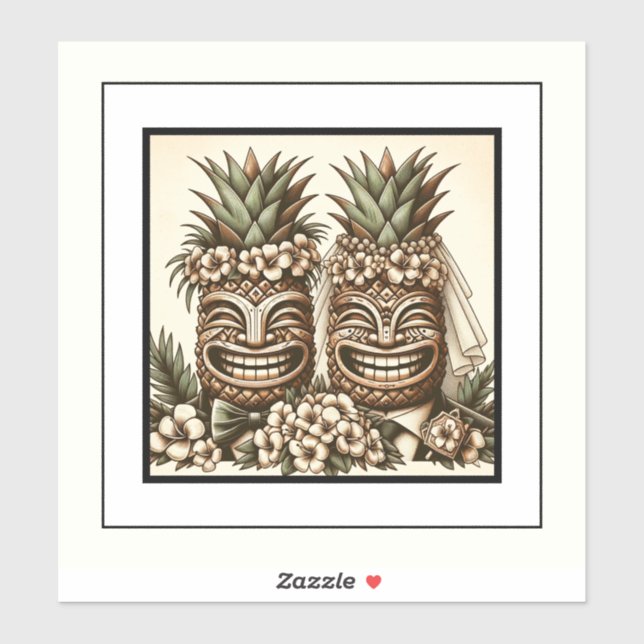 Two Grooms Gay Pineapple Tiki Head Retro Wedding  (Sheet)