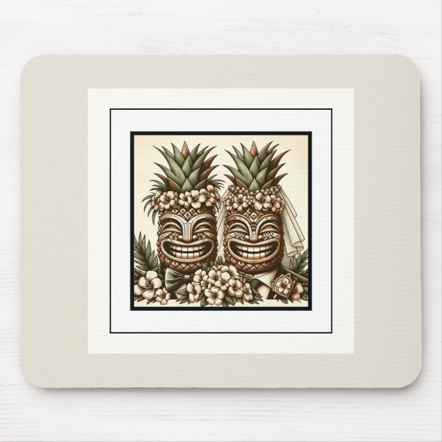 Two Grooms Gay Pineapple Tiki Head Retro Wedding  Mouse Mat (Front)