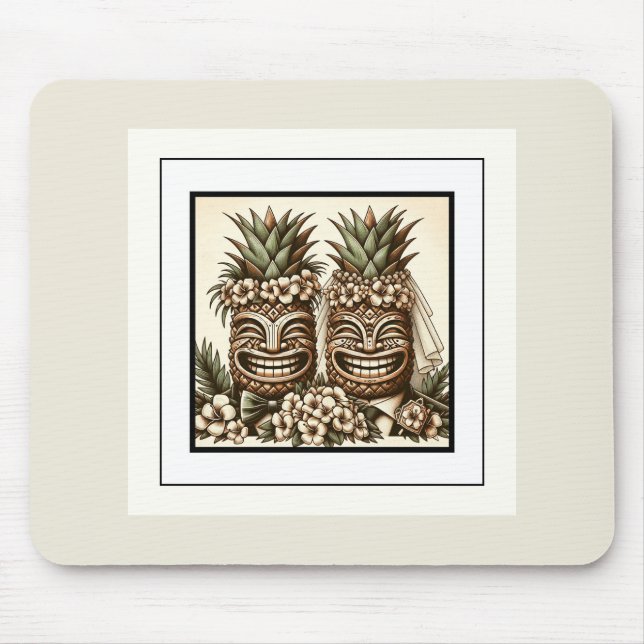 Two Grooms Gay Pineapple Tiki Head Retro Wedding  Mouse Mat (Front)