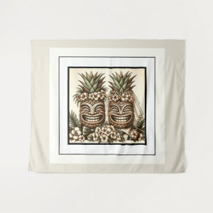 Two Grooms Gay Pineapple Tiki Head Retro Wedding  Tapestry
