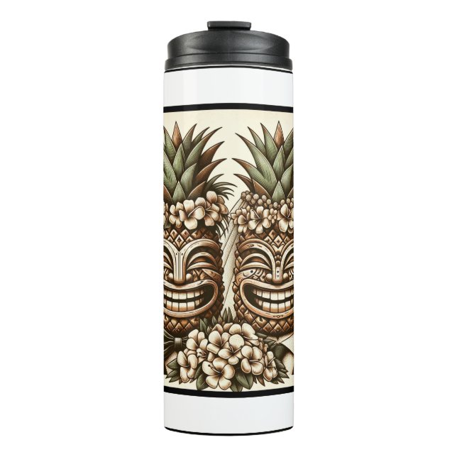 Two Grooms Gay Pineapple Tiki Head Retro Wedding  Thermal Tumbler (Front)