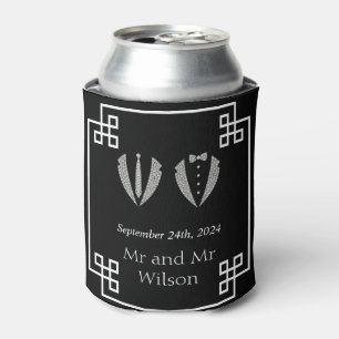 Two Grooms Gay Tuxedo Wedding Can Cooler