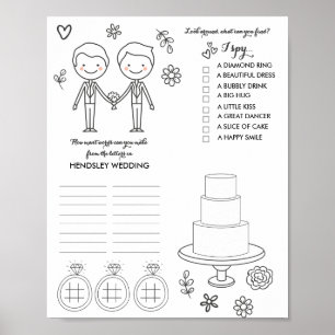 Two Grooms gay Wedding Coloring and Activity Page Poster