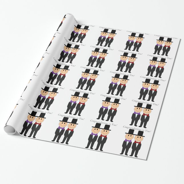 Two Grooms Gay Wedding Giftwrap Wrapping Paper (Unrolled)