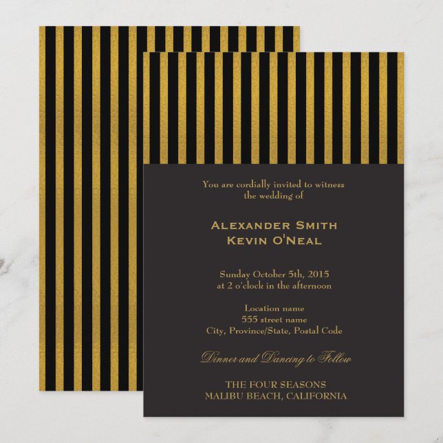 Two Grooms-Gay Wedding Gold  Invitation (Front/Back)