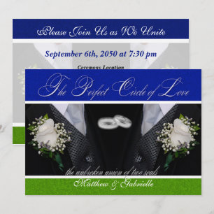 Two Grooms Gay Wedding or Civil Union Blue Green Invitation