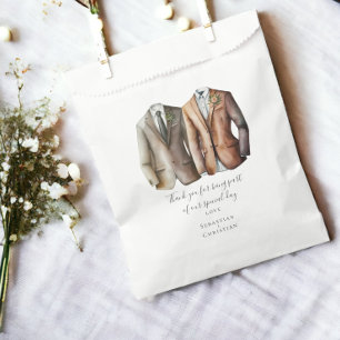 Two Grooms in Suits Personalised Gay Wedding Favour Bags