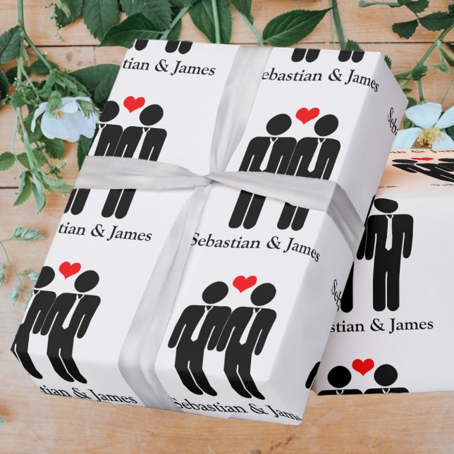 Two Grooms In Ties Wedding Customizable Wrapping Paper (Creator Uploaded)