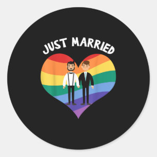 Two Grooms Just Married Gay Wedding Party Tee Lgbt Classic Round Sticker