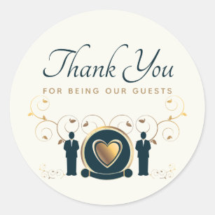 Two Grooms Male Wedding LGBTQ Cream Blue Thank You Classic Round Sticker