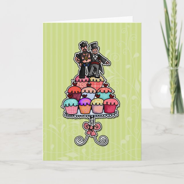 Two Grooms on Cupcakes (Leather Daddy) Card (Front)