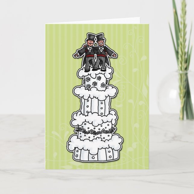 Two Grooms on Wedding Cake Card (Front)