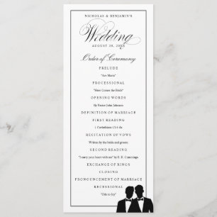 Two Grooms Silhouettes Bow Tie Gay Wedding Program Programme