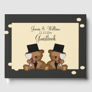 Two Grooms Teddy Bears Gay Wedding Personalised Guest Book