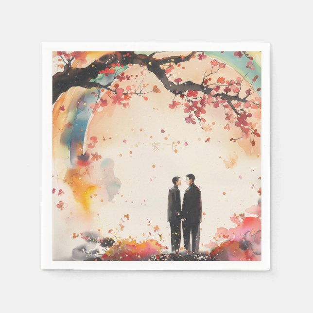 Two Grooms Wedding Digital Art  Napkin (Front)