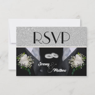 Two Grooms Wedding Tuxes RSVP Card