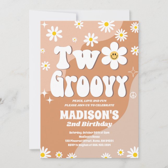 Two Groovy 2nd Birthday Daisy Groovy Party  Invitation (Front)