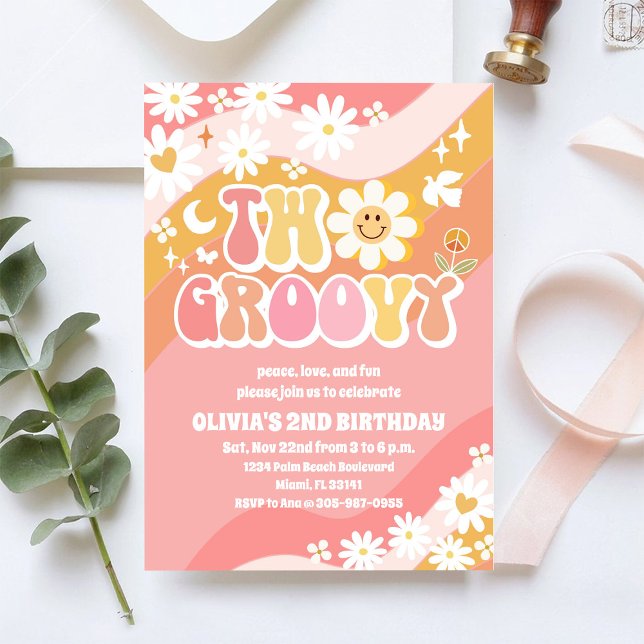 Two Groovy 2nd Birthday Invitation (Creator Uploaded)