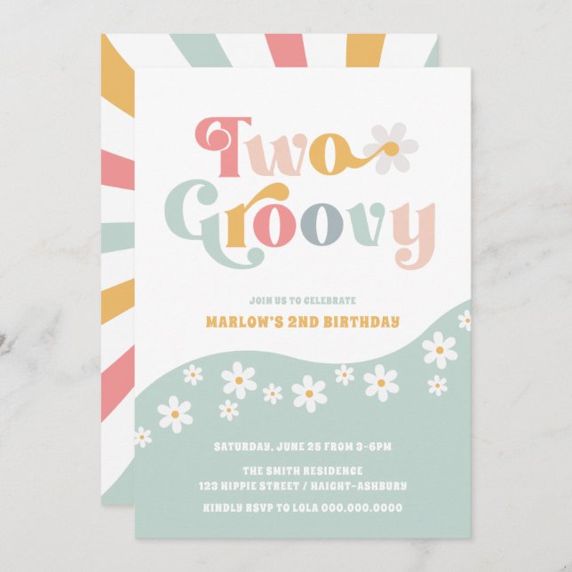 Two Groovy 2nd Birthday Mint Invitation (Front/Back)