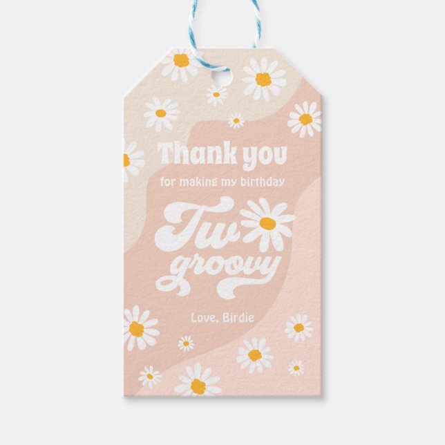 Two Groovy 2nd Birthday Party Boho Daisy Favour Gift Tags (Front)