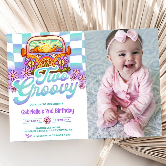 Two Groovy 2nd Birthday Party Boho Floral Photo Invitation (Creator Uploaded)