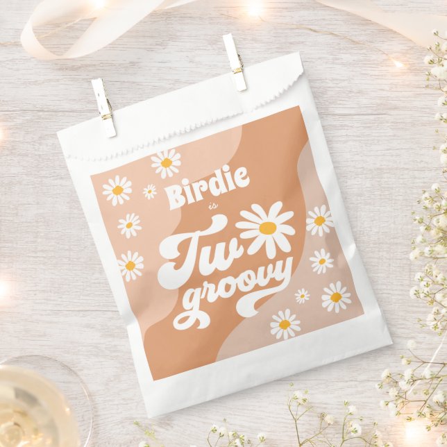 Two Groovy 2nd Birthday Party Boho Retro Daisy Favour Bags (Clipped)