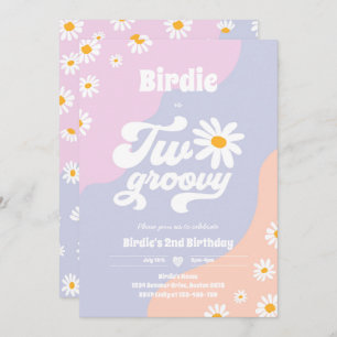 Two Groovy 2nd Birthday Party Boho Retro Daisy Invitation