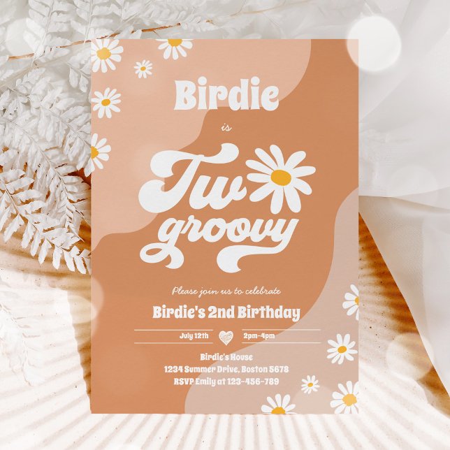 Two Groovy 2nd Birthday Party Boho Retro Daisy Invitation (Creator Uploaded)