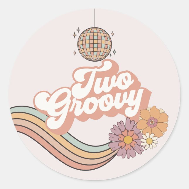 Two Groovy 2nd birthday party Classic Round Sticker (Front)