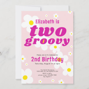 Two Groovy 2nd Birthday Pink Flower Power Hippie Invitation
