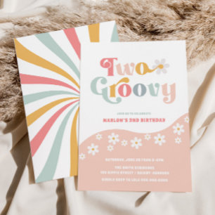 Two Groovy 2nd Birthday Pink Invitation
