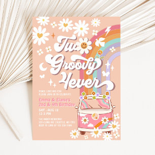 Two Groovy 4ever Joint 2 Ages Pink Groovy Birthday Invitation