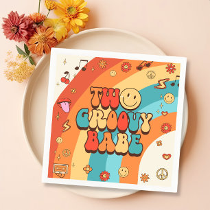 Two Groovy Babe Retro Rainbow 2nd Birthday Party Napkin
