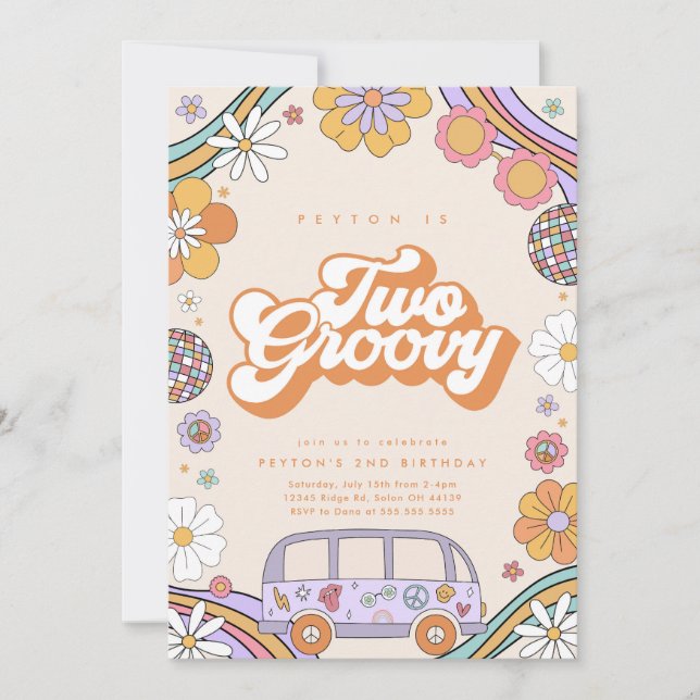 Two Groovy Birthday Invitation  (Front)