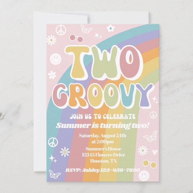 Two Groovy Birthday Invitation | Groovy Birthday (Front)