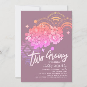 Two Groovy Boho Floral Retro 2nd Birthday Party Invitation