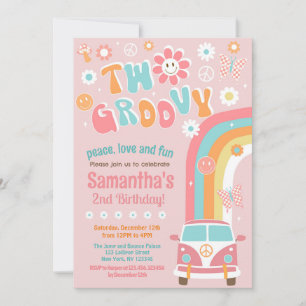Two Groovy Boho Retro 2nd Birthday Invitations