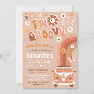 Two Groovy Boho Retro 2nd Birthday Invitations