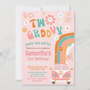 Two Groovy Boho Retro 2nd Birthday Invitations