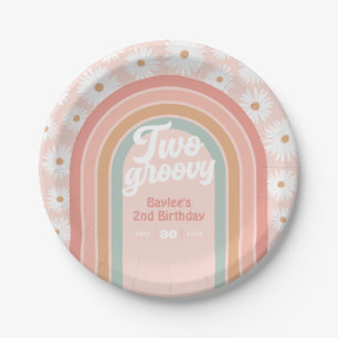 Two Groovy Boho Retro Daisy 2nd Birthday Party Paper Plate