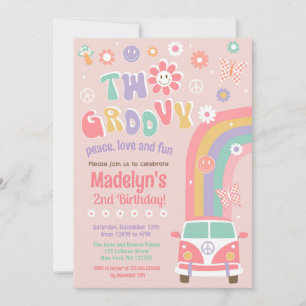 Two Groovy Boho Retro Hippie Birthday Invitations