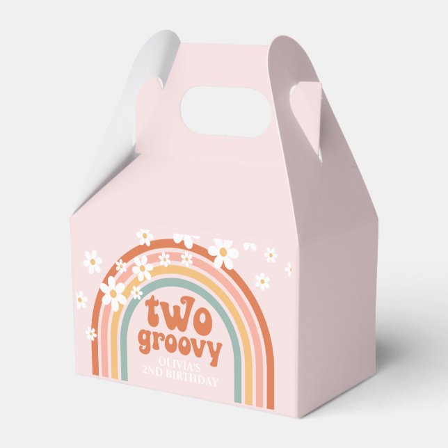 Two Groovy daisy boho floral rainbow 2nd birthday Favour Box (Front Side)