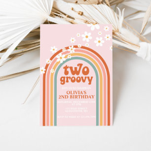 Two Groovy daisy boho floral rainbow 2nd birthday  Invitation
