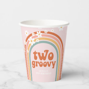 Two Groovy daisy boho floral rainbow 2nd birthday  Paper Cups
