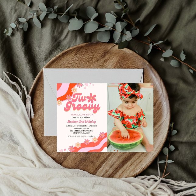 Two groovy daisy flower Retro Groovy 2nd birthday Invitation (Creator Uploaded)