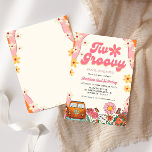 Two groovy daisy flower Retro Groovy 2nd birthday Invitation