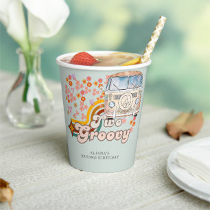 Two Groovy Daisy Hippie Van Second Birthday  Paper Cups