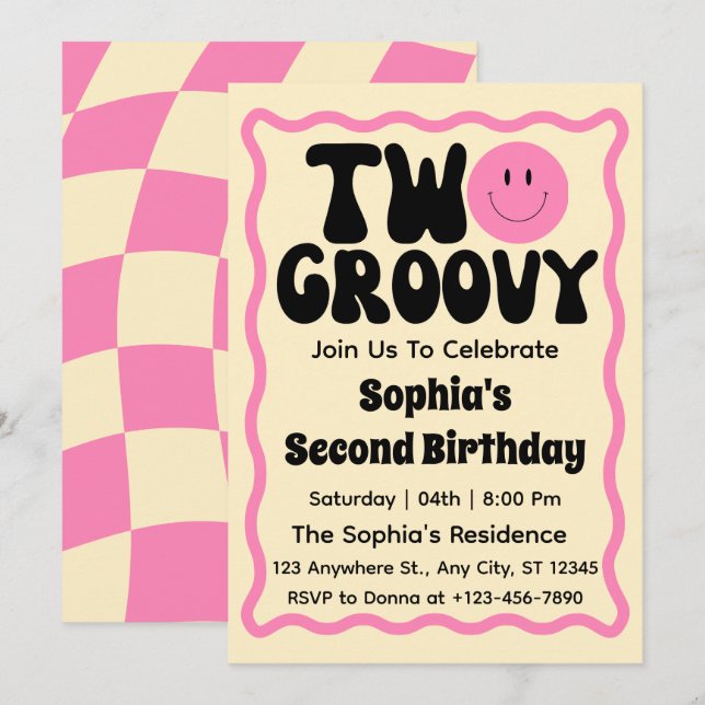 Two Groovy Girl 2nd Birthday  Invitation (Front/Back)