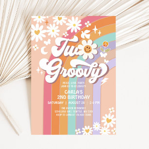 TWO Groovy Hippie 70's Retro 2nd Birthday Invitation