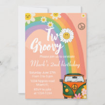 Two groovy invitation, daisy birthday invitation,